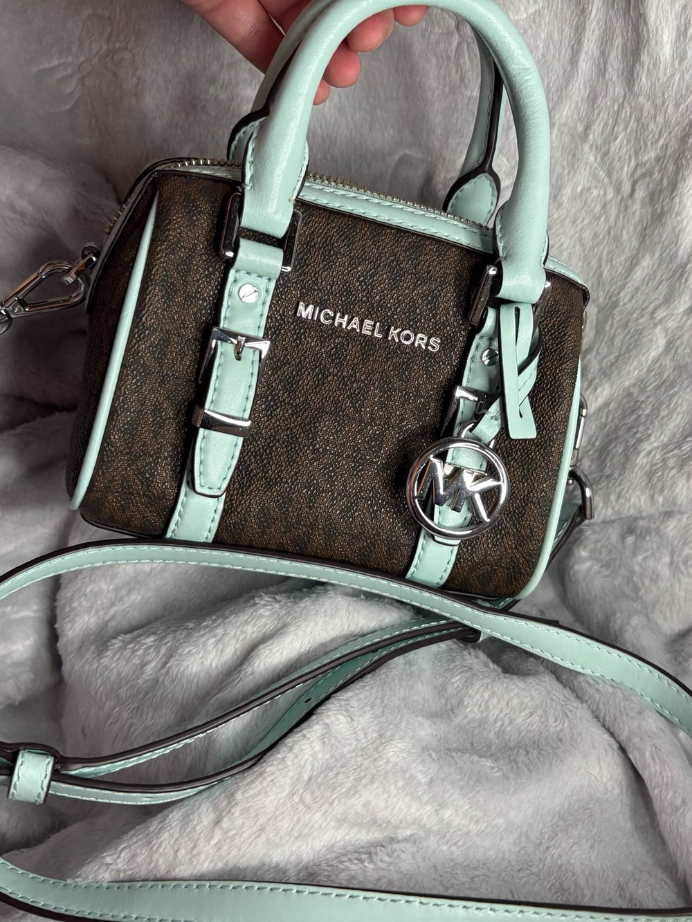 Michael Kors Brown & Mint Mini Satchel Crossbody
